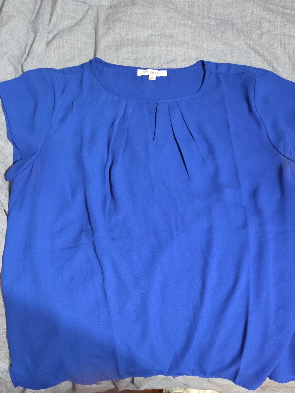Pleated Front Short-Sleeve Blouse in Royal Blue